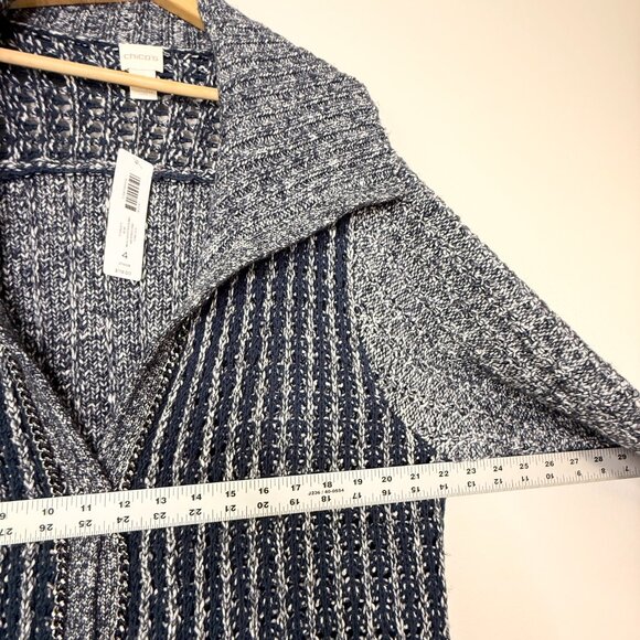 NWT Chico's Textured Tina Cardigan Sweater Pattern Blue Chain XXL Size 4 - Picture 14 of 16